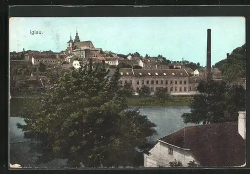 AK Iglau, Flusspartie mit Blick auf Ort