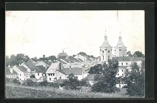 AK Bystrice nad Pernst., Blick auf Stadt vom Felde aus