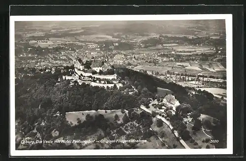 AK Coburg, Blick auf die Burg, Fliegeraufnahme