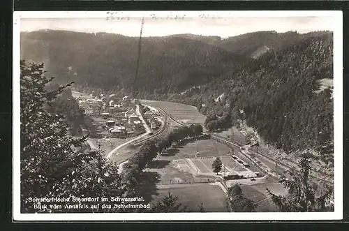 AK Sitzendorf im Schwarzatal, Blick vom Annafels auf das Schwimmbad