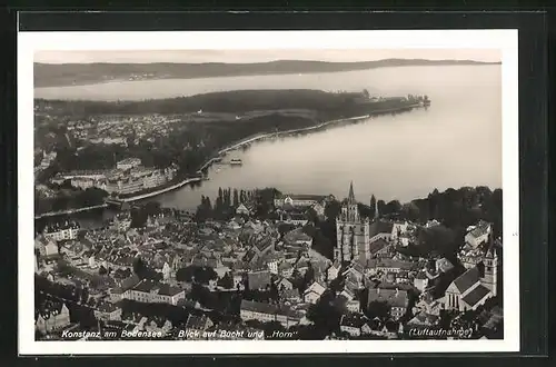 AK Konstanz / Bodensee, Blick auf Bucht und Horn, Fliegeraufnahme