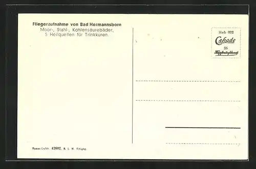 AK Bad Hermannsborn, Moor-, Stahl- und Kohlensäurebäder, Fliegeraufnahme