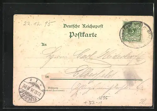 Vorläufer-Lithographie Heidelberg, 1895, Teilansicht, Der Schlosshof bei Mondschein