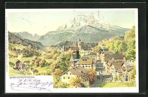 Künstler-AK Edward Harrison Compton: Berchtesgaden, Teilansicht mit Strassenpartie