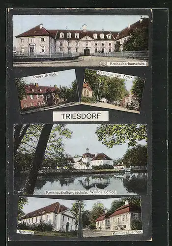 AK Triesdorf, Gasthaus zum Adler, Rotes Schloss, Reithalle, Kavalierhäuschen