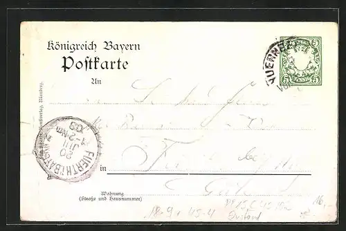 Lithographie Nürnberg, X. deutsches Turnerfest 1903, Germania und Nymphen, Ganzsache Bayern, PP 15 C 45 /02