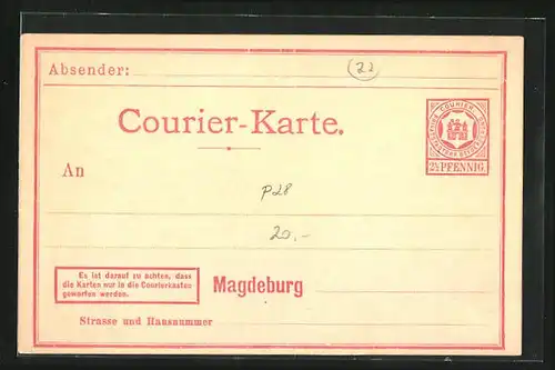 AK Magdeburg, Courier-Karte, Private Stadtpost