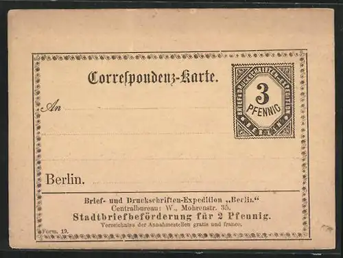 AK Berlin, Correspondenz-Karte, Brief & Druckschriften-Expedition, Private Stadtpost