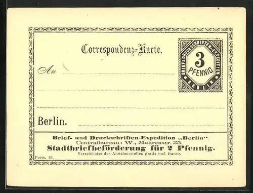 AK Berlin, Correspondenz-Karte der Brief & Druckschriften-Expedition, Private Stadtpost
