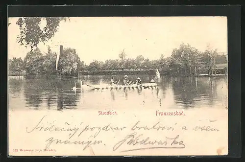 AK Franzensbad, Ruderboot auf dem Stadtteich