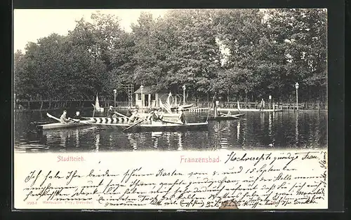 AK Franzensbad, Ruderboote auf dem Stadtteich