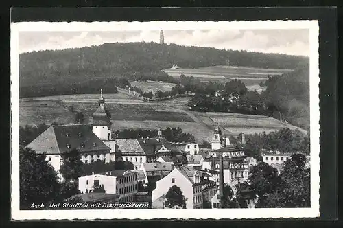 AK Asch, Unterer Stadtteil mit Bismarckturm