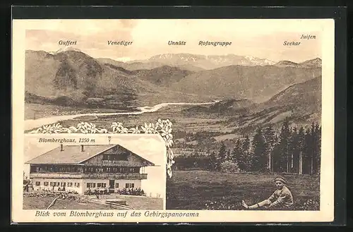 AK Wackersberg, Blick vom Blomberghaus auf das Gebirgspanorama