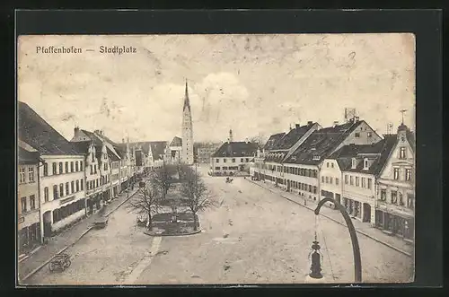 AK Pfaffenhofen, Stadtplatz mit Kirche aus der Vogelschau