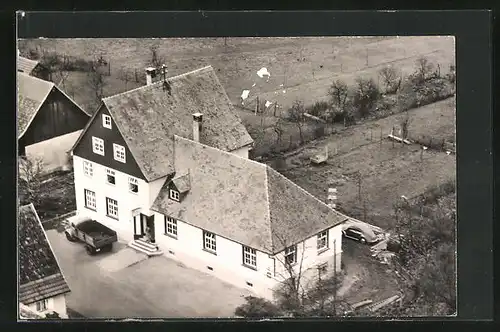 AK Tiefenbronn, Gasthaus-Pension Zum Schwanen vom Flugzeug aus