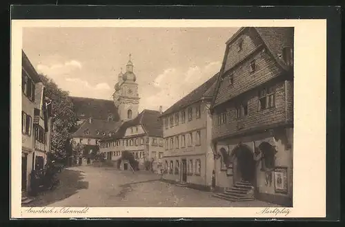 AK Amorbach im Odenwald, Marktplatz mit Blick zur Kirche
