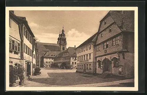 AK Amorbach im Odenwald, Am Rathaus mit Blick zur Kirche
