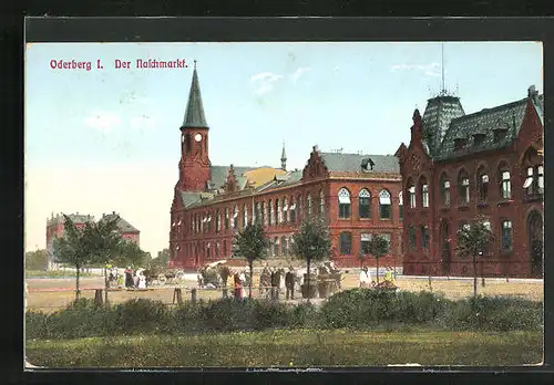 AK Oderberg, O.-S., Szene auf dem Naschmarkt