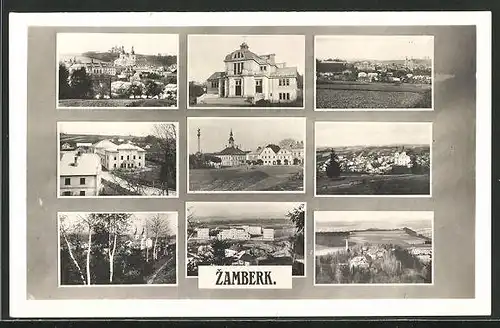 AK Zamberk, Stadttotale, Sanatorium, Stadtvillen, Kirche