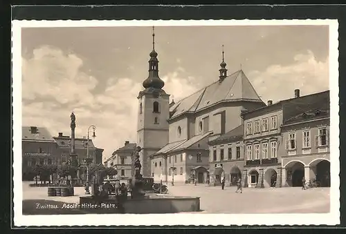 AK Zwittau im Sudetenland, die Kirche am Platz