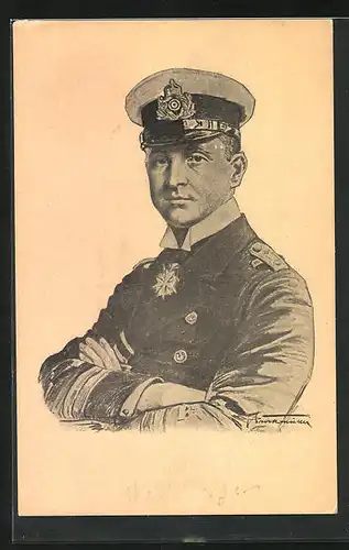 AK U-Boot, der Kapitänleutnant Weddigen in Uniform portraitiert