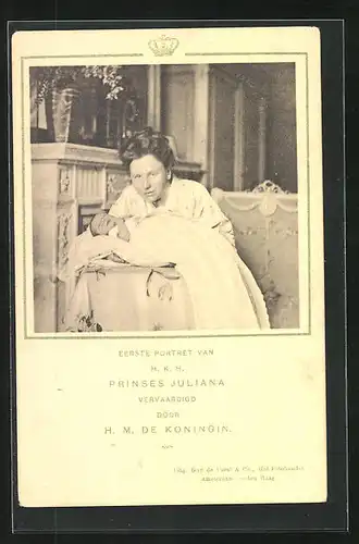 AK H.K.H. Prinses Juliana von den Niederlanden mit der Mutter Königin, erstes Porträt der jungen Monarchin