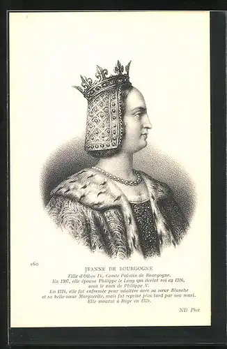 Künstler-AK Jeanne de Bourgogne von Frankreich, Portrait der Tochter von Otton IV