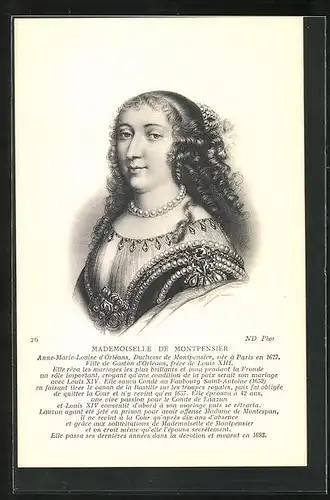 Künstler-AK Anne-Marie-Louise d`Orleans Mademopiselle de Montpensier von Frankreich, Portrait im königlichen Gewand