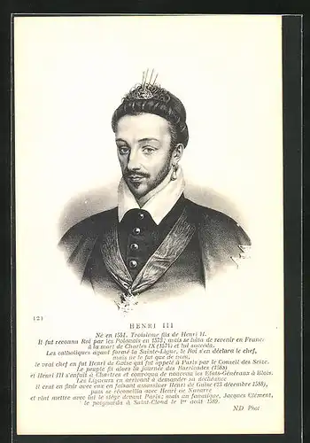Künstler-AK Henri III. von Frankreich, Portrait des Sohnes von Henri II. im königlichen Gewand