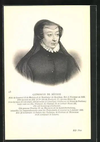 Künstler-AK Catherine De Medici von Frankreich, Portrait der Tochter von Laurent II. de Medici und Madeleine de Bourbon