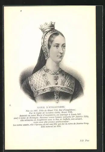 Künstler-AK Marie D`Angleterre von Frankreich, Portrait der Tochter von Henri VII.