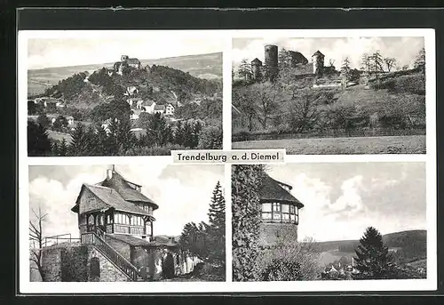 AK Trendelburg a.d. Diemel, das Schloss, Blick auf den Berg mit der Siedlung