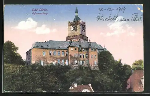 AK Bad Cleve, Blick zur Schwanenburg