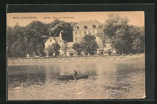 AK Bad Nauheim, Grosser Teich mit dem Teichhaus