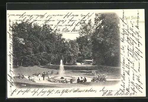 AK Bad Soden, Blick von der Kurhausterrasse, der Brunnen