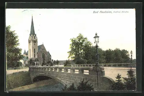 AK Bad Nauheim, an der Brücke vor der katholischen Kirche