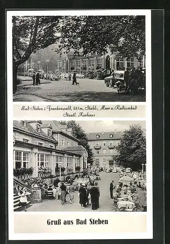 AK Bad Steben i. Frankenwald, Staatliches Kurhaus, Gäste im Gartenlokal