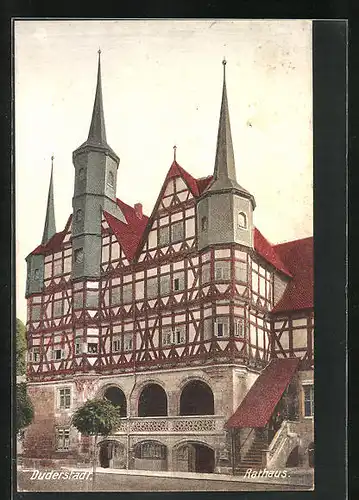 AK Duderstadt, am Aufgang zum Rathaus