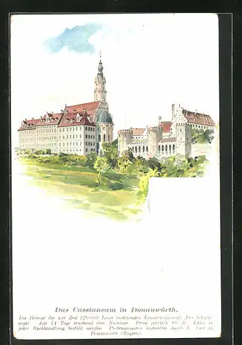 Lithographie Donauwörth in Schwaben, Blick auf das Cassianeum