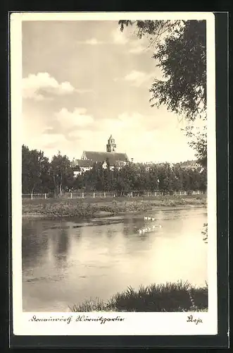 AK Donauwörth in Schwaben, Wörnitzpartie mit Blick zur Stadt