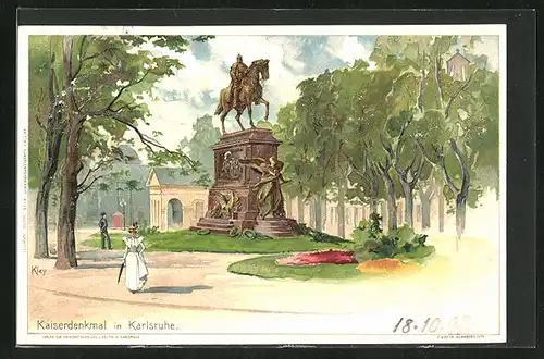 Künstler-AK Heinrich Kley: Karlsruhe, am Kaiserdenkmal