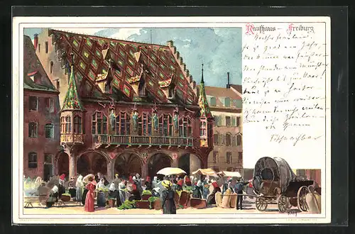 Künstler-AK Heinrich Kley: Freiburg / Breisgau, Markttag vor dem Kaufhaus