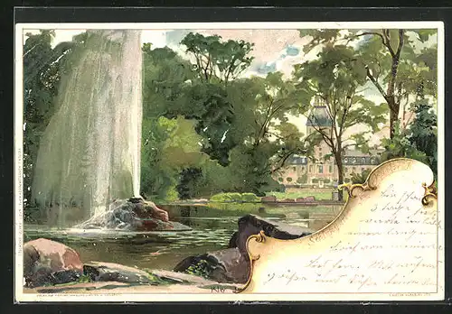 Künstler-AK Heinrich Kley: Karlsruhe, Wasserspiel im Schlossgarten