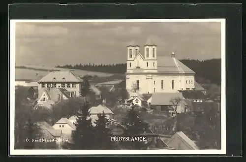 AK Pribyslavice, Teilansicht mit Kirche