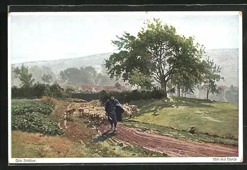 Künstler-AK Otto Strützel: Hirt mit Herde