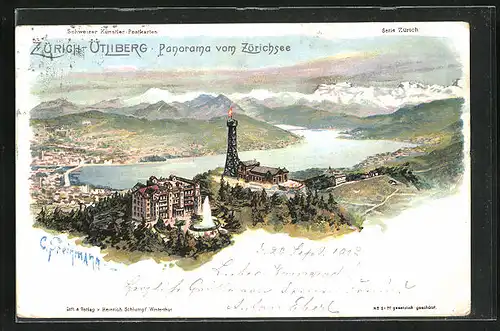 Künstler-AK C. Steinmann Nr. 2120: Zürich-Ütliberg, Panorama vom Zürichsee