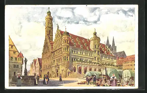 Künstler-AK Karl Mutter: Rothenburg o. T., Markttag am Rathaus
