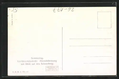 Künstler-AK Karl Ludwig Prinz: Semmering, Liechtensteinstrasse bei Abendstimmung