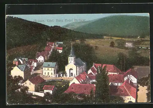 AK Hausen i.d. Eifel, Burg Hotel Heiliger, Blick auf die Kirche