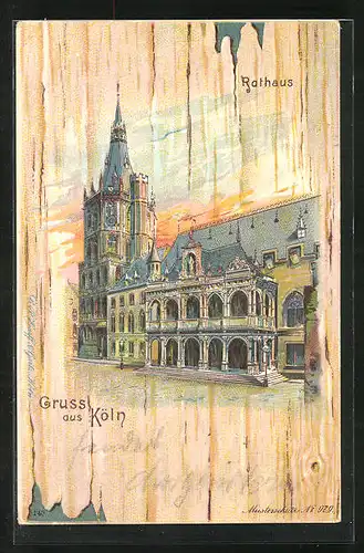 Lithographie Köln, vor dem Rathaus